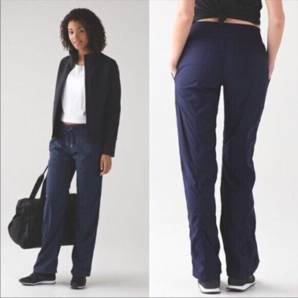 Lululemon Dance Studio Pant Unlined Pockets Elastic waist Stretch Navy Women 4